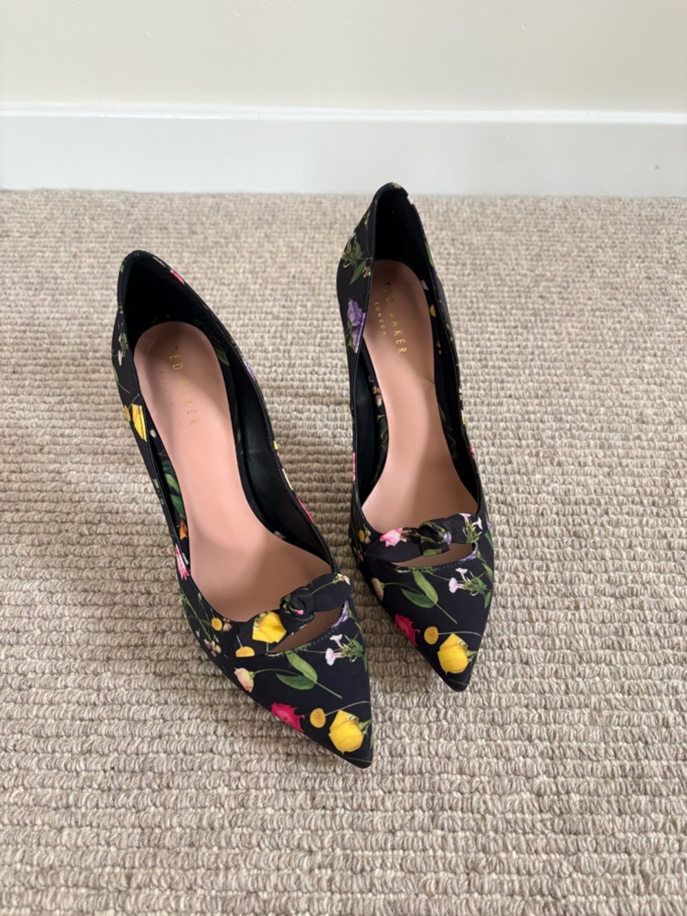 Ted Baker Black Floral Pointed Toe Heels
